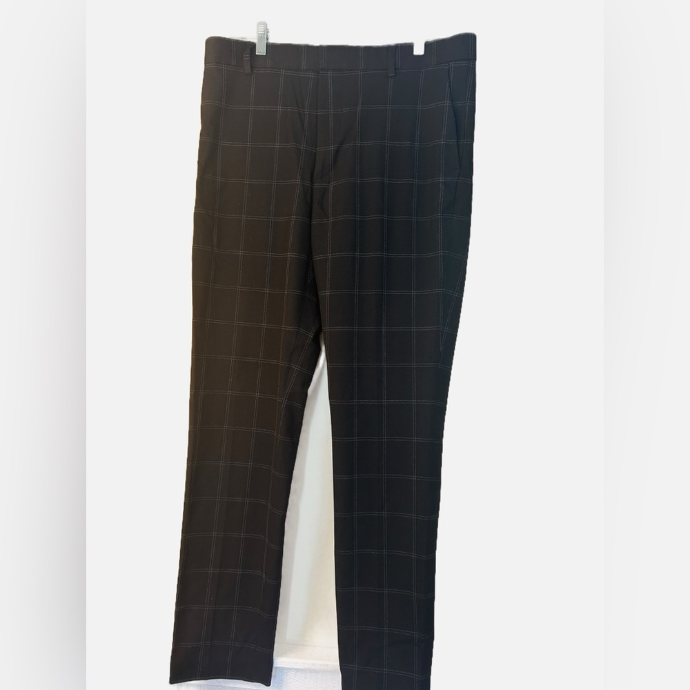 H&M Black Windowpane Dress Pants Womens Size 33 Slim Fit Stretch New